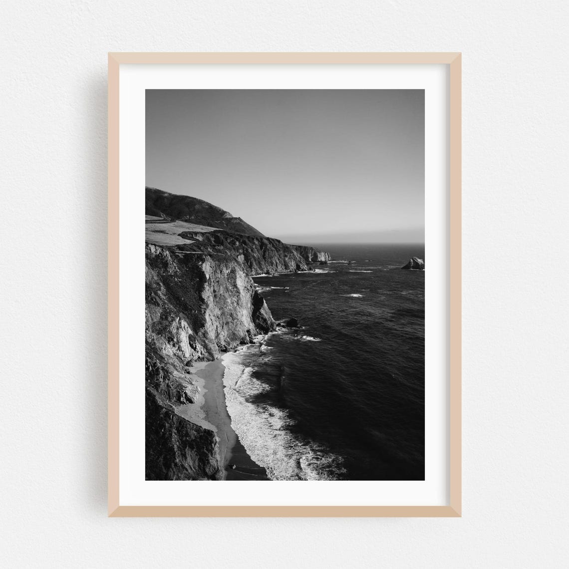 Carmel Coast Dramatic Black and White Cliffs Ocean Seascape Poster