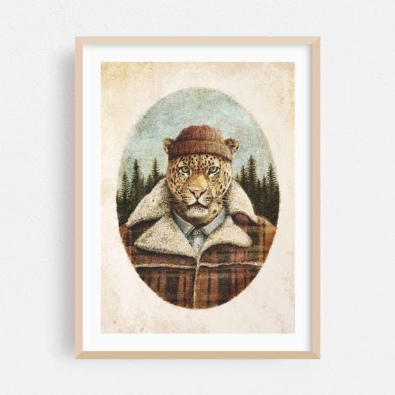 Surrealism Print Humor Wall Art Winter Framed Forest Home Decor Rustic Poster Fashion Fine Drawing Lumberjack