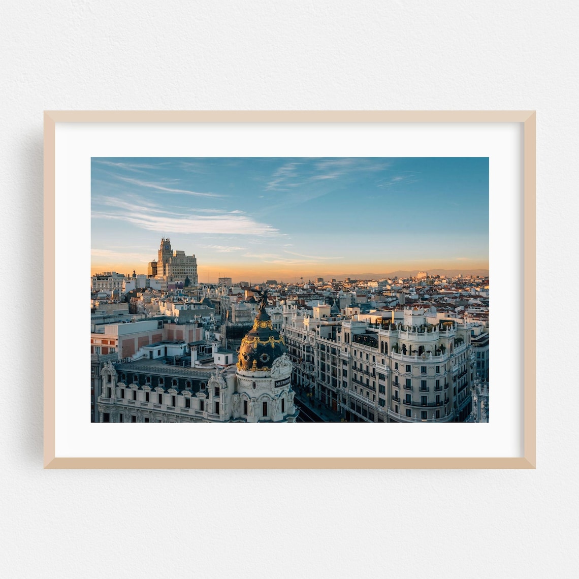 Madrid City Skyline At Sunset Spain Photography Travel Poster