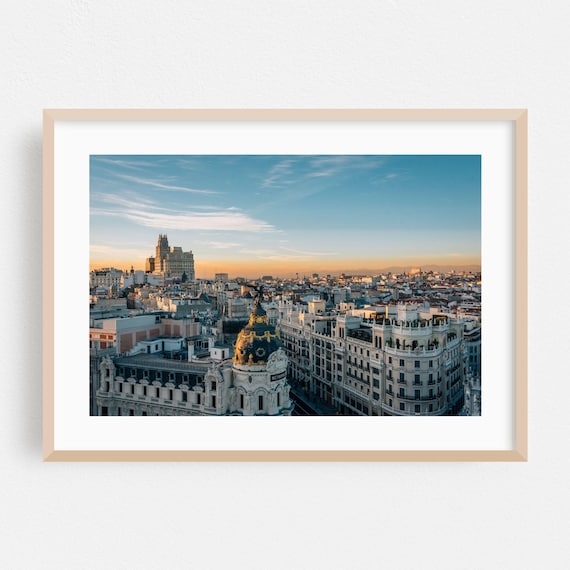 Madrid City Skyline At Sunset Spain Photography Travel Poster