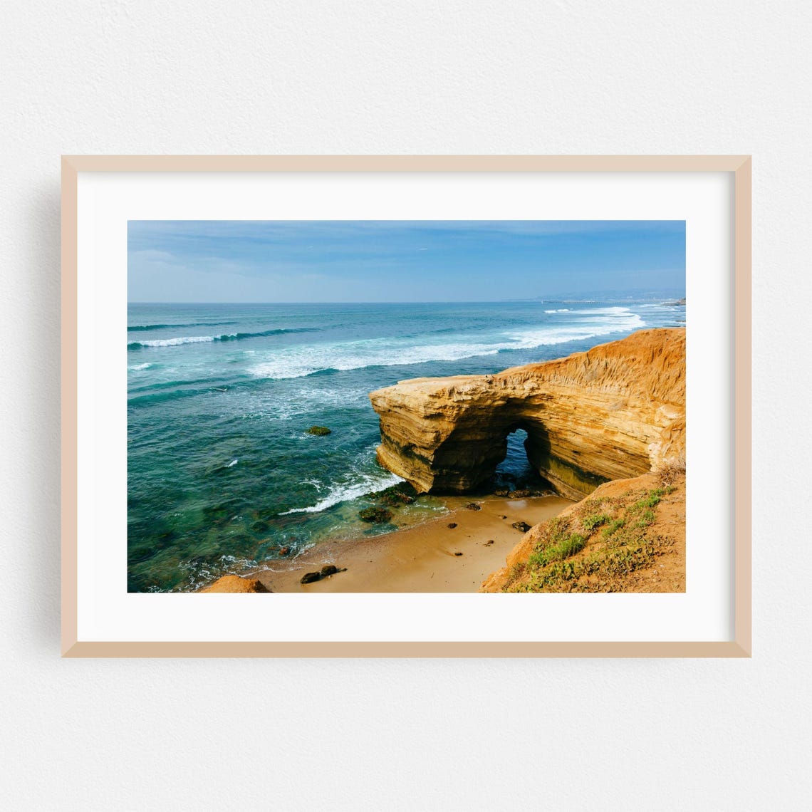 San Diego Coastal Cliffs Ocean Waves Golden Sea Arch Sunset Poster