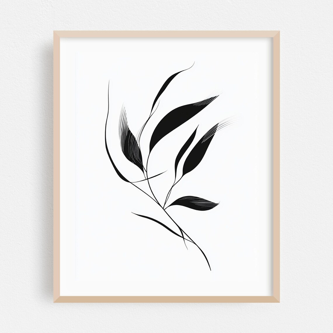 Minimalist Black and White Botanical Leaves Line Art Modern Wall Print
