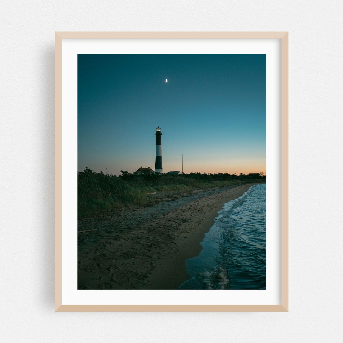 Fire Island Lighthouse Moonlit Beach Dusk Photography Wall Poster