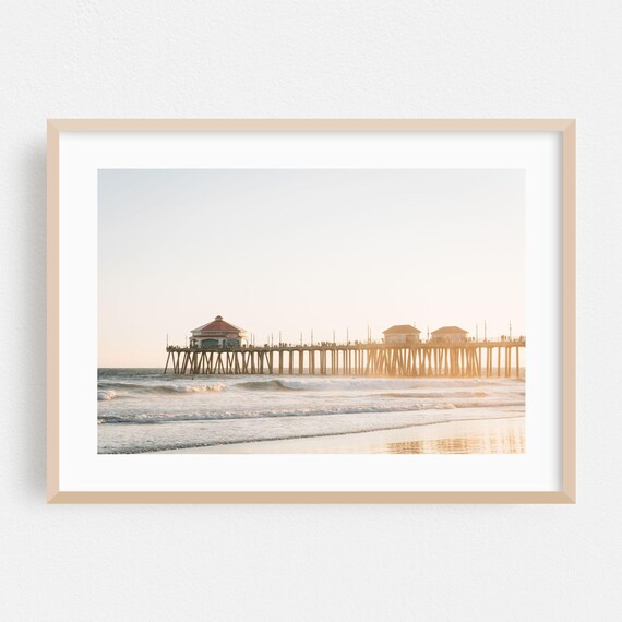 Huntington Beach Pier At Golden Sunset Glow Beach Photo Poster