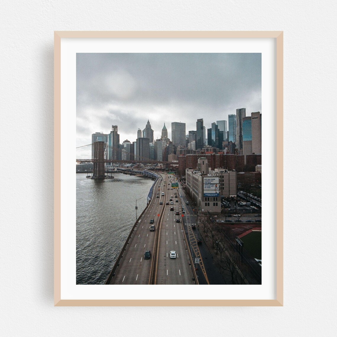 Manhattan Skyline Brooklyn Bridge Highway Moody City Photo Poster
