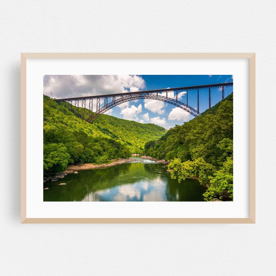 New River Gorge Steel Arch Bridge Over Emerald River Photography Poster
