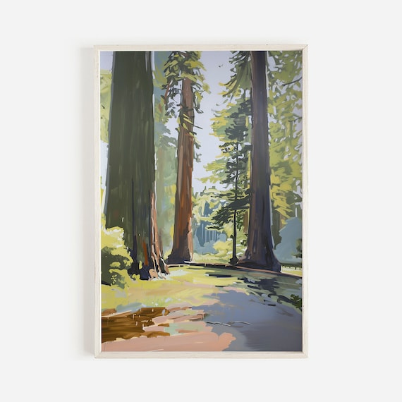 Redwood National Park Towering Trees Forest Canopy Painting Nature Print