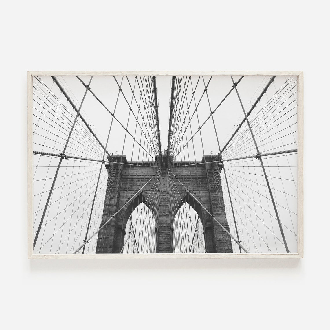 Brooklyn Bridge Tower Cables Black White Symmetrical Photo Poster