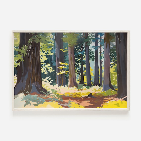 Redwood National Park Giant Forest Sunlight Dappled Painting Poster