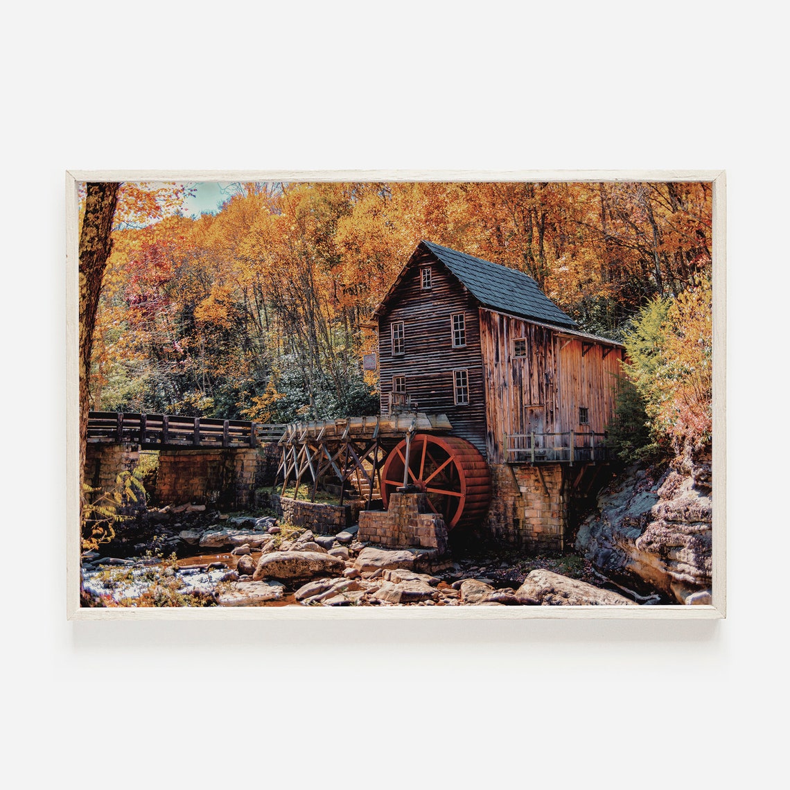 Autumn Water Mill Along Creek Rustic Fall Forest Photography Poster
