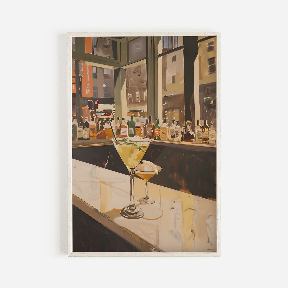 Manhattan Cocktail Hour Vintage NYC Bar Scene Oil Painting Poster