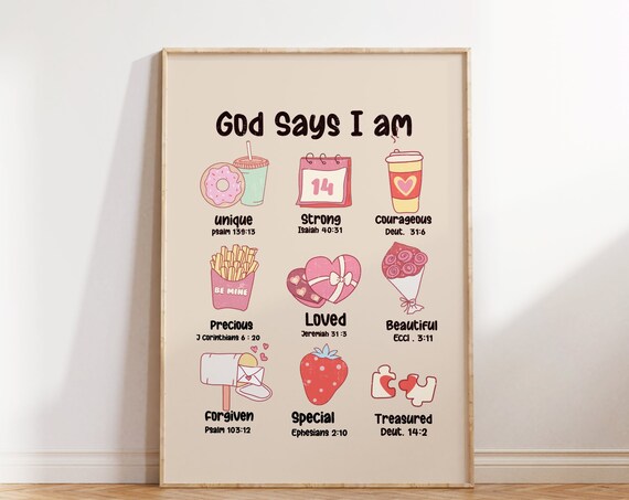 God Says I Am Cute Affirmation Scripture Kawaii Quote Poster