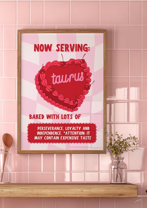 Taurus Cake Art Print Taurus Poster Taurus Art Zodiac Taurus Cake Print Taurus Wall Art Taurus Zodiac Print Heart Cake Print