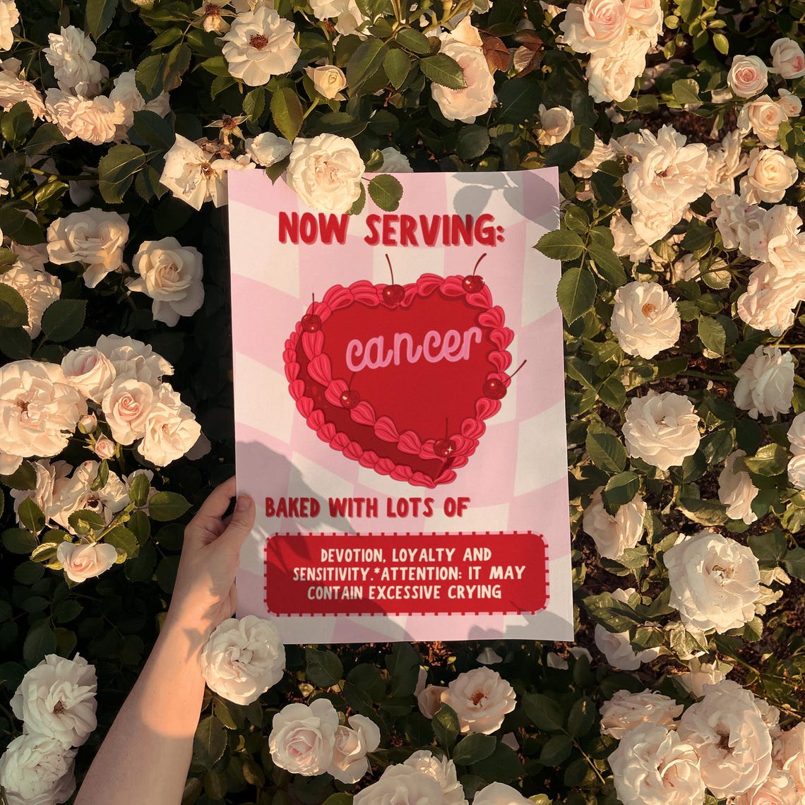 Now Serving Cancer Zodiac Heart Cake Funny Astrology Birthday Poster - Image 3