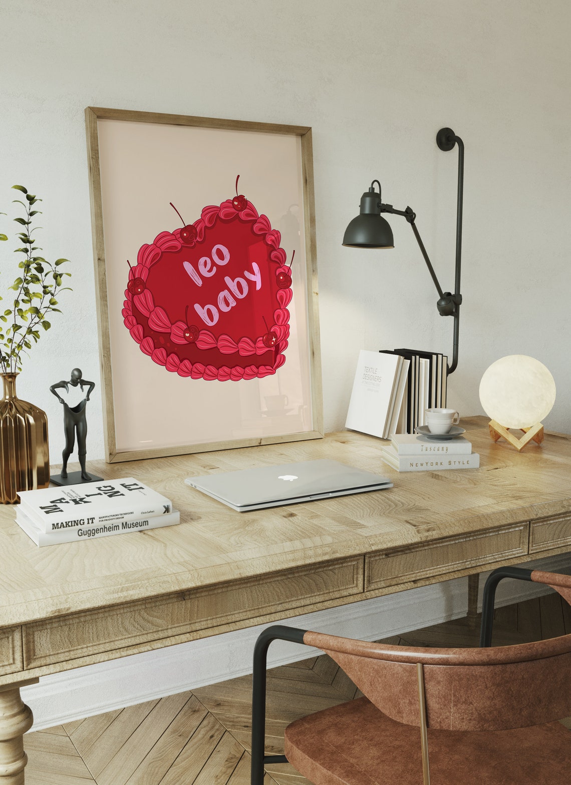 Leo Baby Red Vintage Heart Cake With Cherries Zodiac Wall Art - Image 4