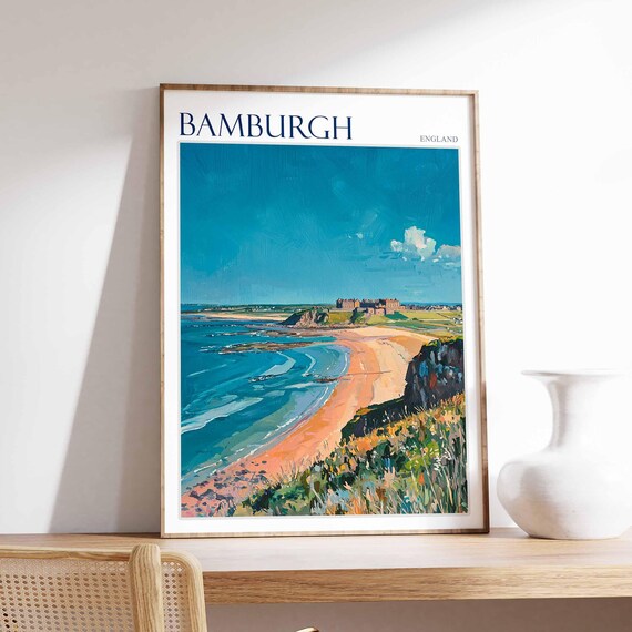 Bamburgh England Castle Beach Turquoise Sea Art Travel Collection Poster