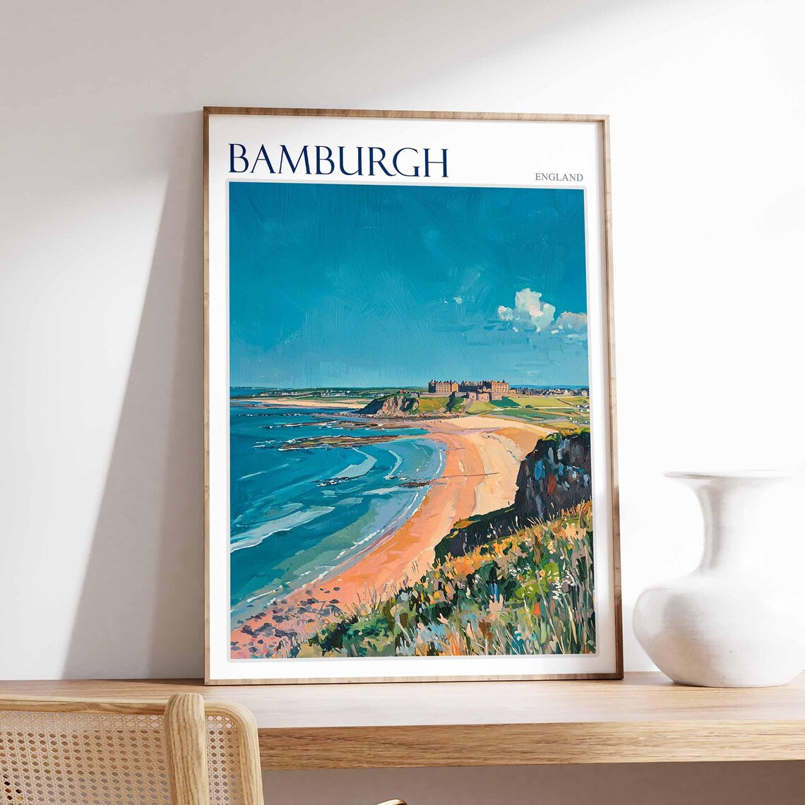 Bamburgh Poster Northumberland Poster England Travel Poster Coastal Wall Art Uk Home Decor Bamburgh Travel Print Bamburgh Wall Decor