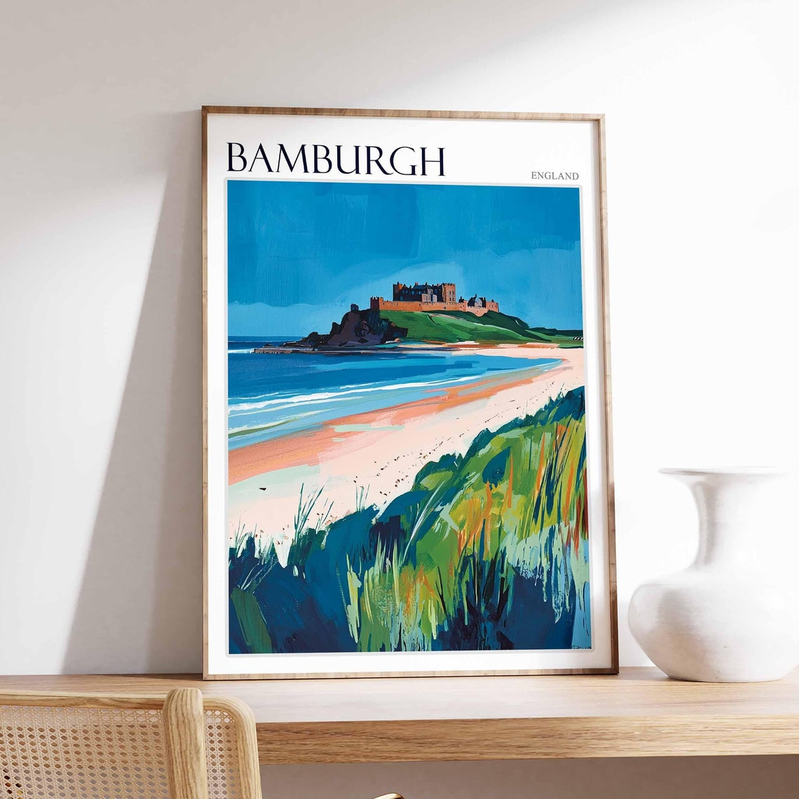 Bamburgh Castle Bold Seaside Illustration Northumberland Coast Poster