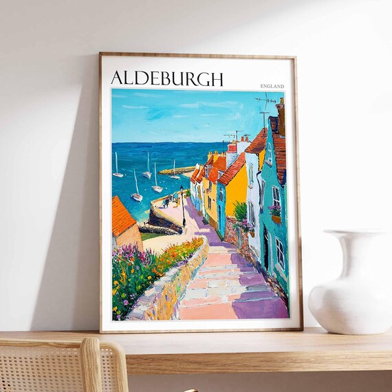 Aldeburgh Stepped Lane Colourful Cottages Harbour Suffolk Poster