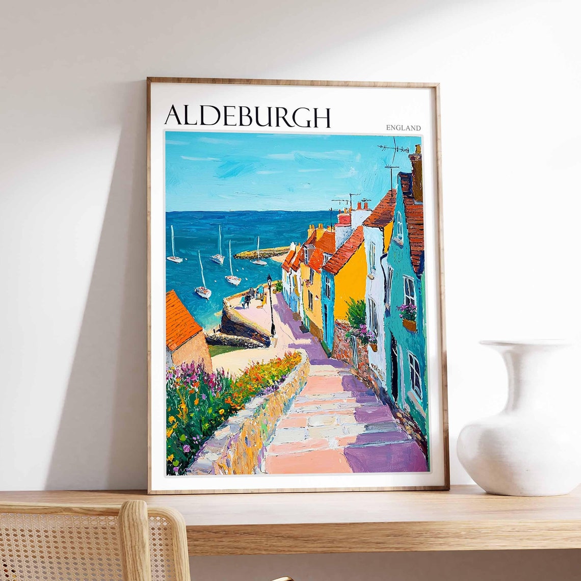 Aldeburgh Stepped Lane Colourful Cottages Harbour Suffolk Poster
