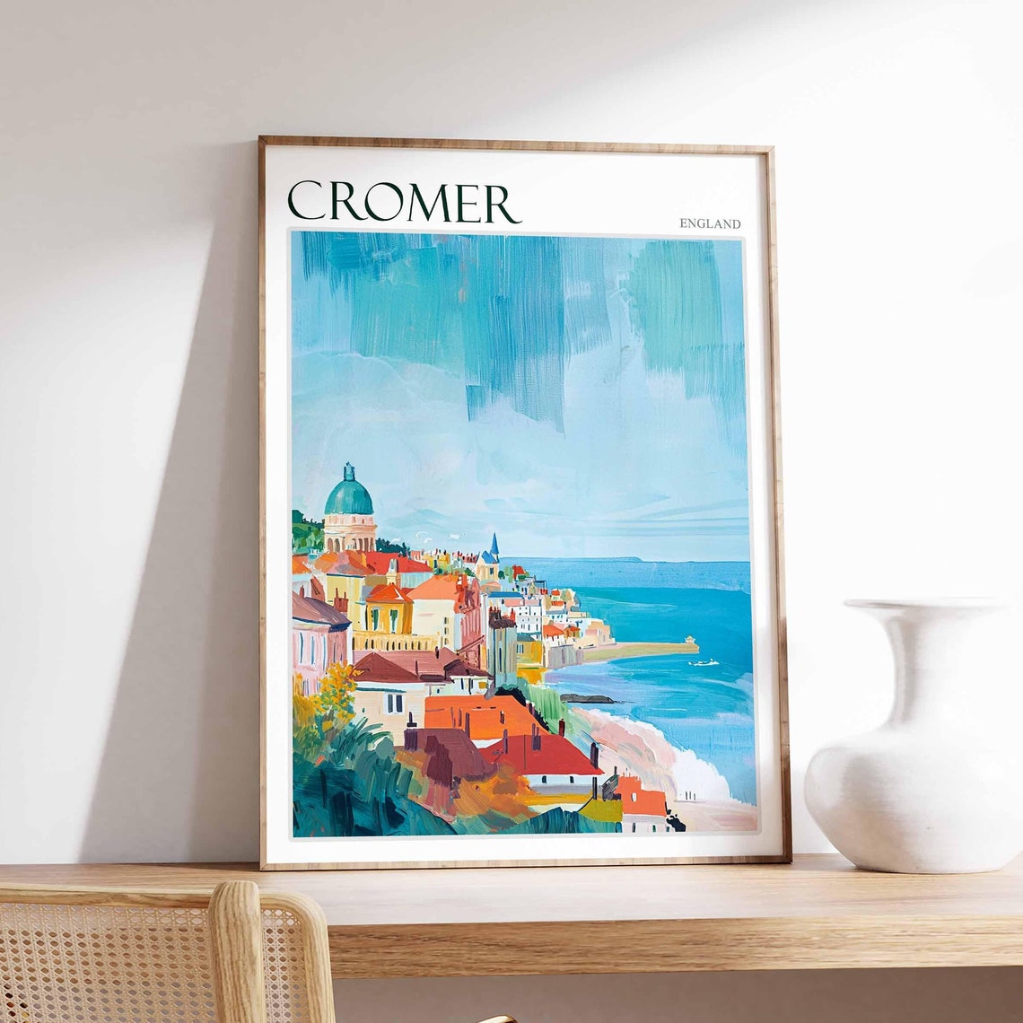 Cromer England Town Skyline with Domed Building Seafront Poster