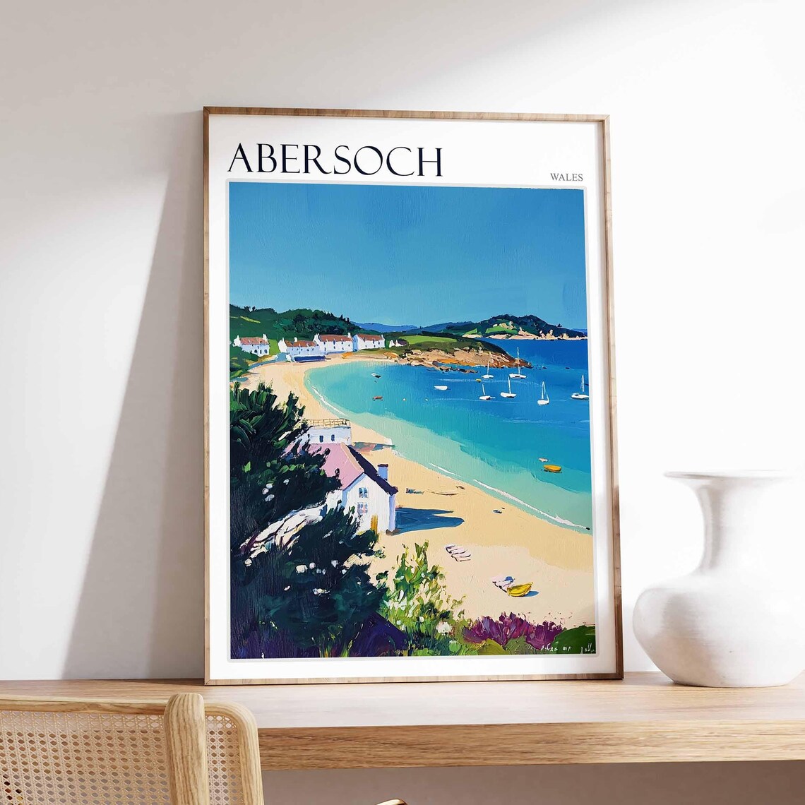 Abersoch Wales Beach Cottages Sailing Boats Art Travel Collection Poster