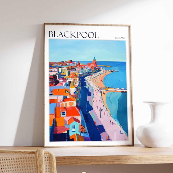 Blackpool Aerial Seafront Rooftops Promenade Bold England Poster