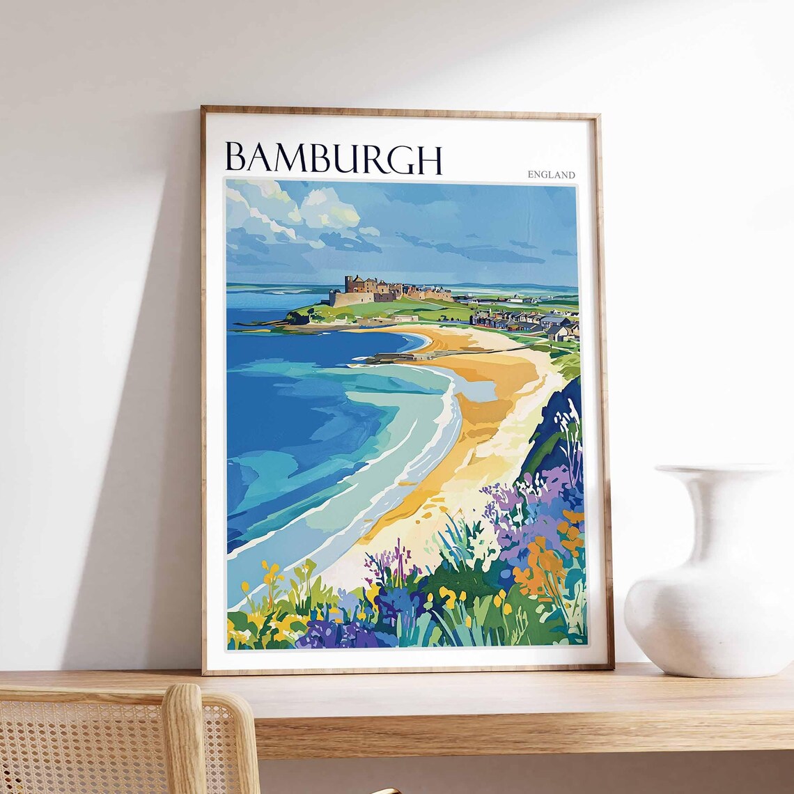 Bamburgh Poster Northumberland Poster England Travel Poster Coastal Wall Art Uk Home Decor Bamburgh Travel Print Bamburgh Wall Decor