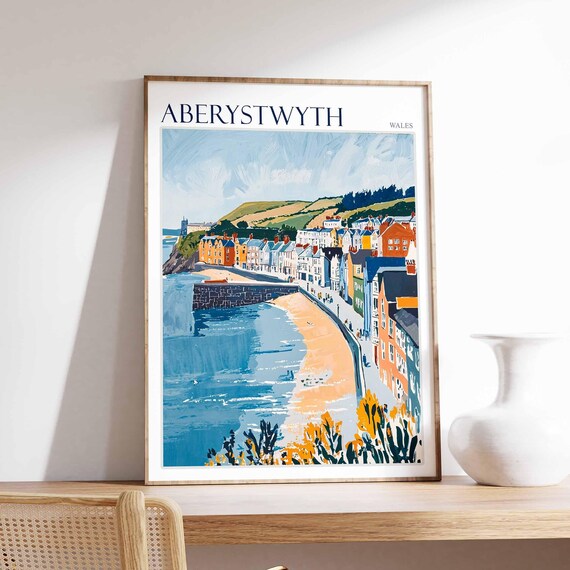 Aberystwyth Harbour Pier Town Front Welsh Hills Travel Poster