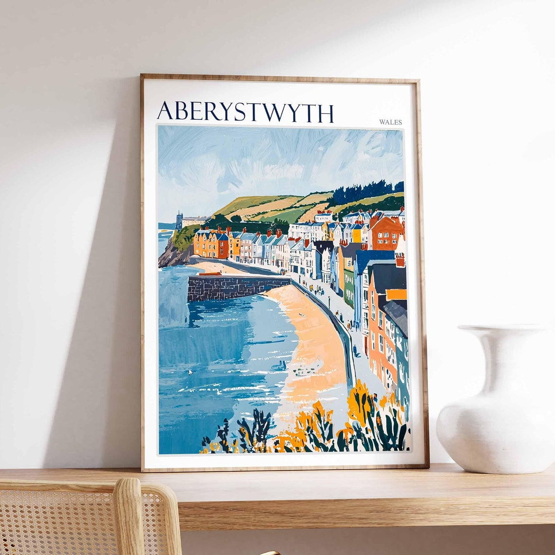 Aberystwyth Harbour Pier Town Front Welsh Hills Travel Poster