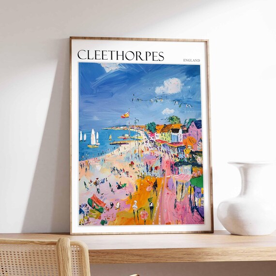 Cleethorpes England Impressionist Beach Bunting Sailboats Travel Poster
