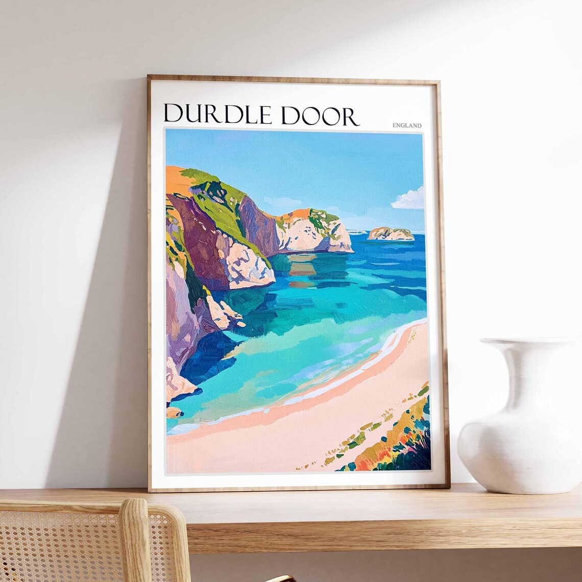 Durdle Door England Teal Sea and Chalk Cliff Beach Bay Poster