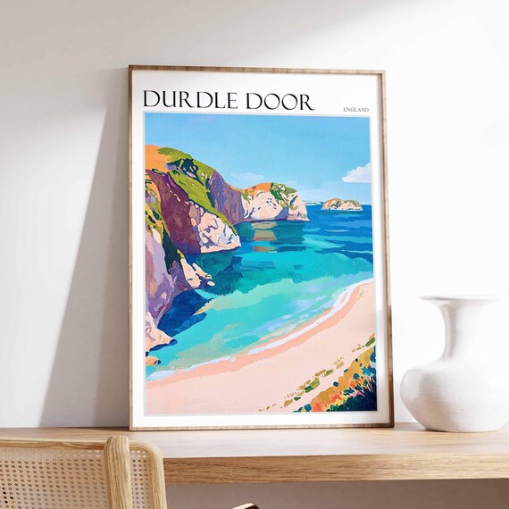 Durdle Door England Teal Sea and Chalk Cliff Beach Bay Poster