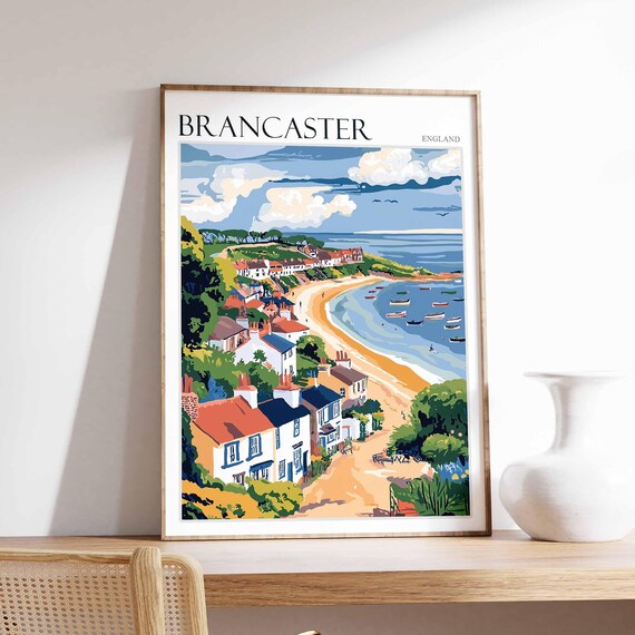 Brancaster England Bay View With Anchored Boats and Hillside Cottages Poster
