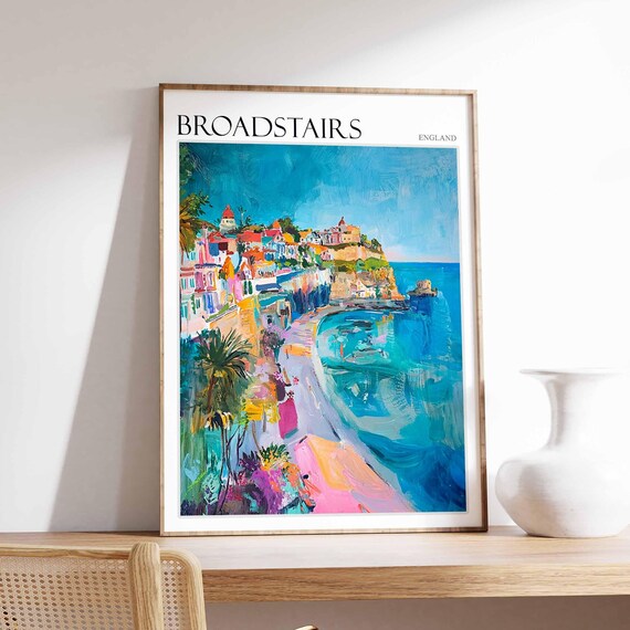 Broadstairs Kent Vibrant Abstract Bay Clifftop Town Turquoise Sea Poster