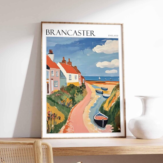 Brancaster England Coastal Cottages Beach Path and Rowing Boats Poster