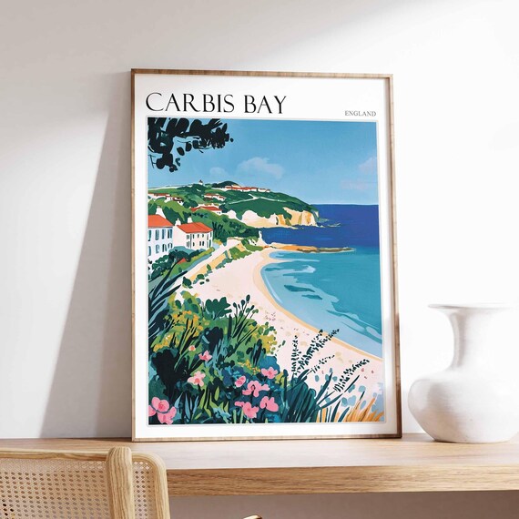 Carbis Bay England Red Roof Cottages Trees Bay View Travel Poster
