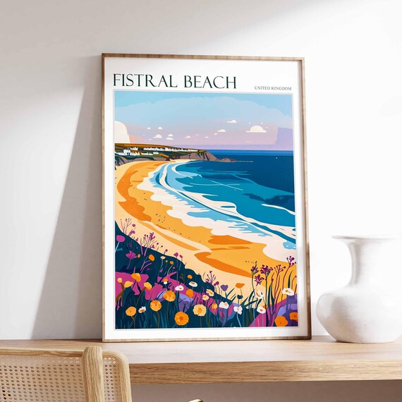 Fistral Beach Poster Spain Travel Poster Beach Poster Surf Poster Coastal Wall Art Mediterranean Decor Spanish Home Decor Fistral Art