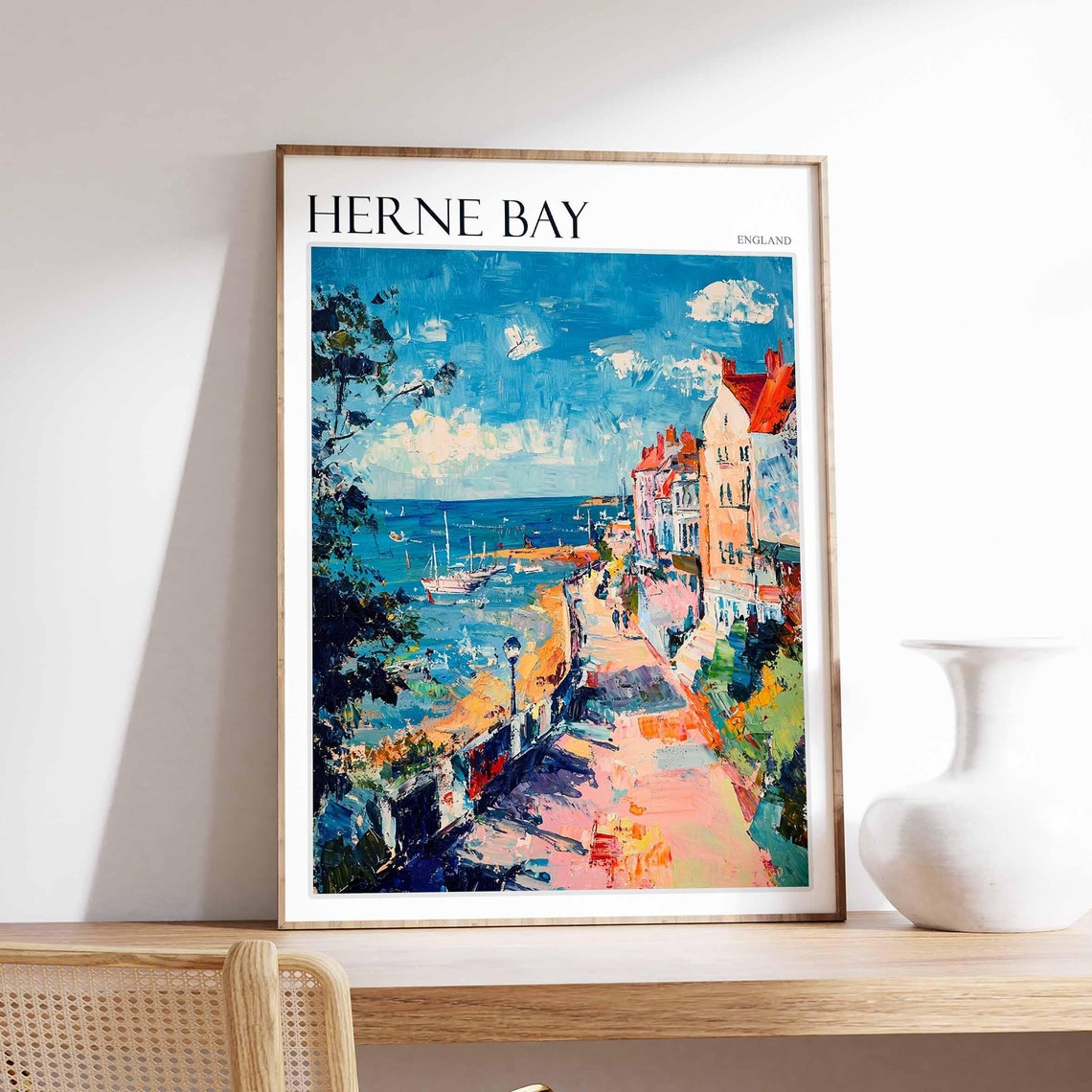 Herne Bay England Promenade Red Roof Town Sailing Boats Poster