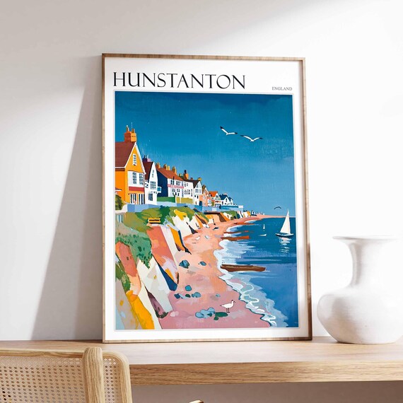 Hunstanton England Fishermen Cottages Beach Boats Scene Poster