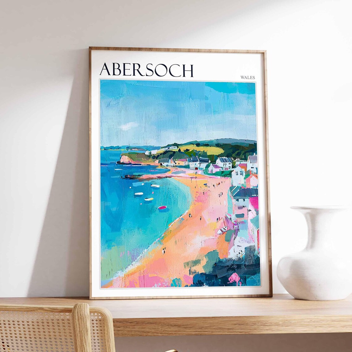 Abersoch Wales Pink Beach Turquoise Sea Art Travel Collection Poster