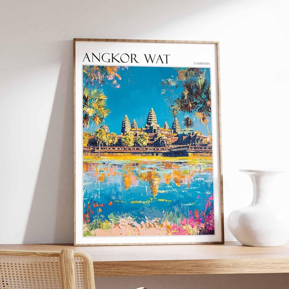 Angkor Wat Poster Angkor Wat Travel Print Cambodia Travel Print Asia Travel Art Botanical Decor Tropical Art Asian Gift