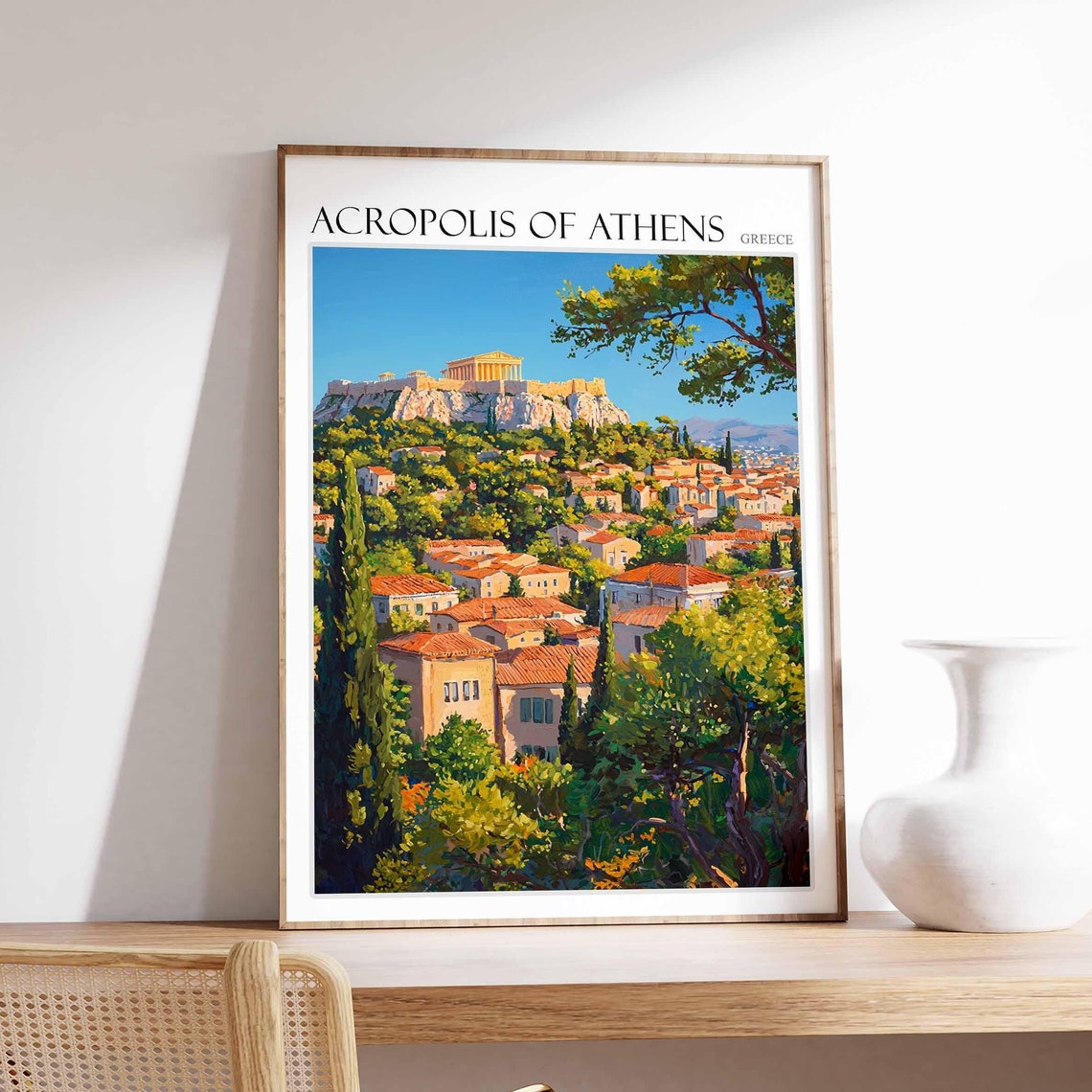 Acropolis Of Athens Greece Golden Hour City View Travel Poster