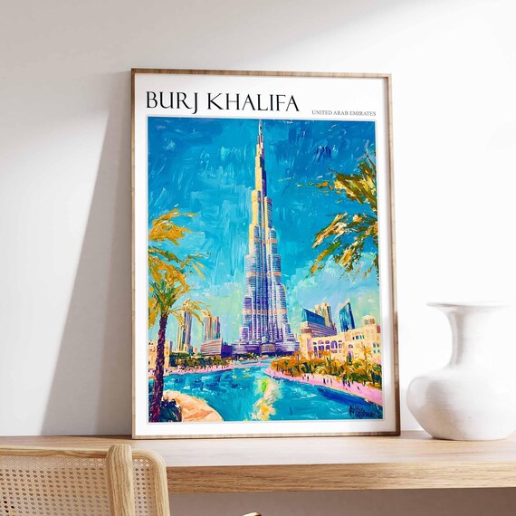 Burj Khalifa Poster United Arab Emirates Wall Art Arabian Travel Print Tropical Decor Burj Khalifa Travel Poster City Print