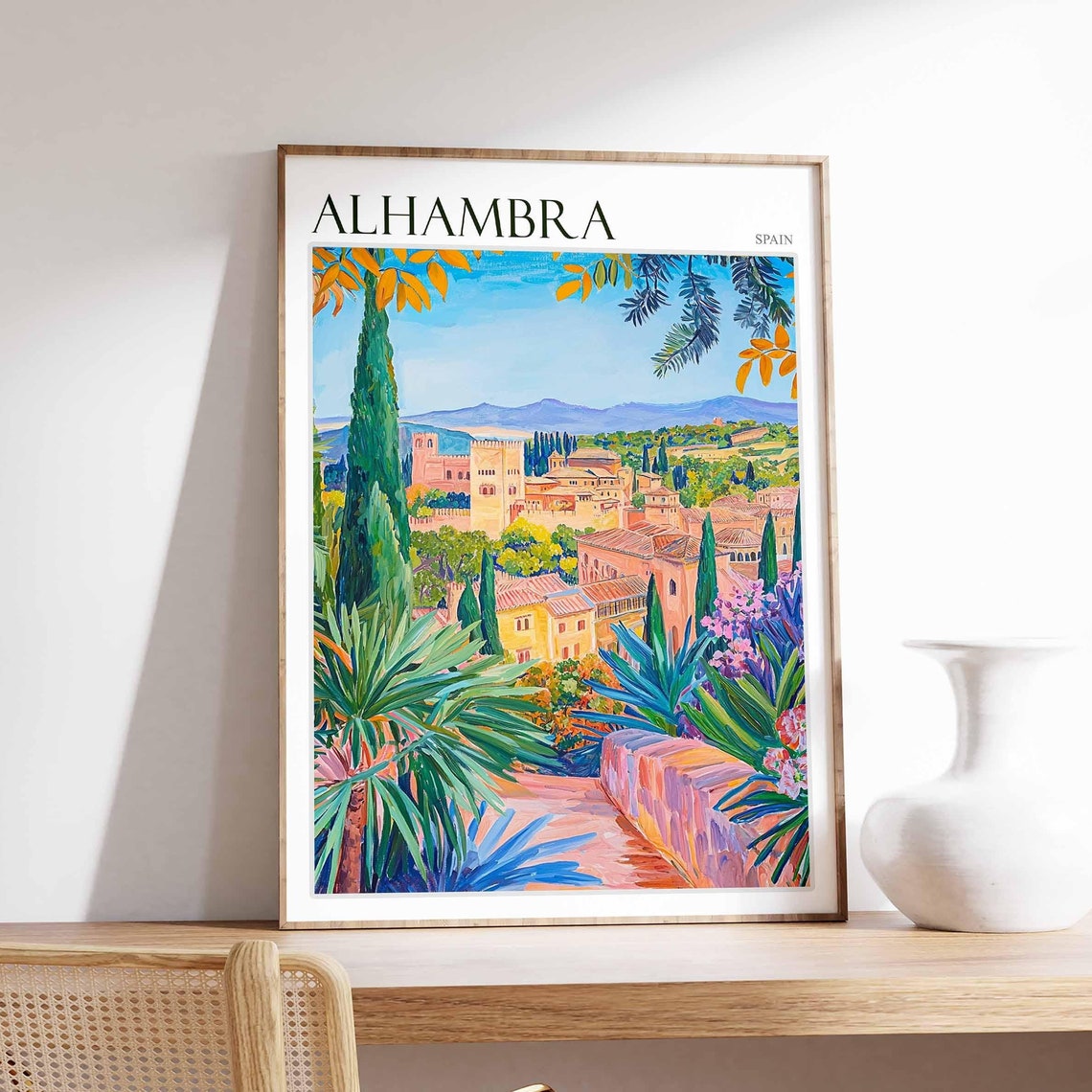 Alhambra Spain Lush Garden Terrace Panoramic View Travel Poster