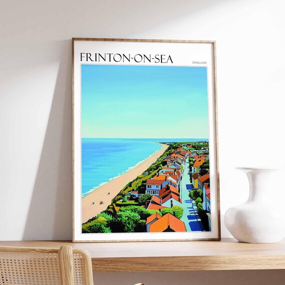 Frinton On Sea Minimal Aerial Beach Red Roofed Town Calm Summer Poster