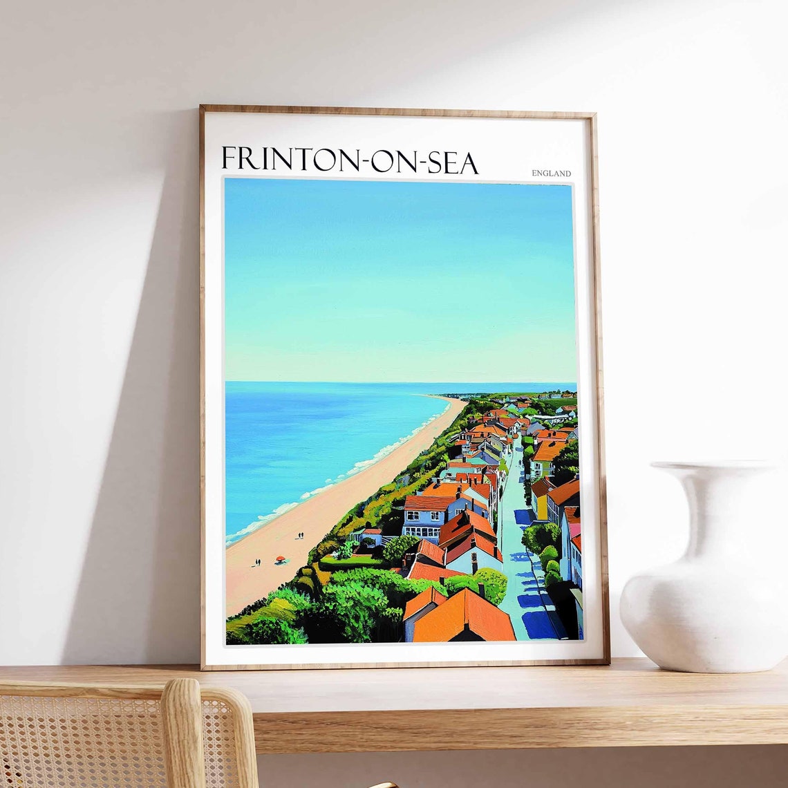 Frinton On Sea Minimal Aerial Beach Red Roofed Town Calm Summer Poster