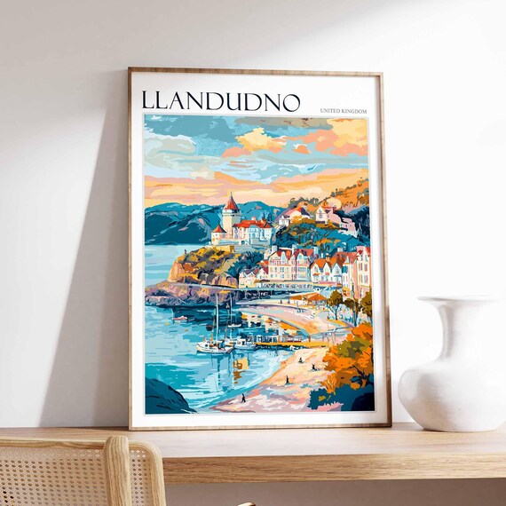 Llandudno United Kingdom Sunset Harbor Sailboats Travel Poster