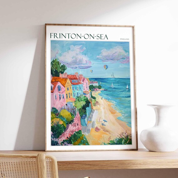 Frinton On Sea Hot Air Balloons Sailboats Pink Cottages Summer Travel Poster
