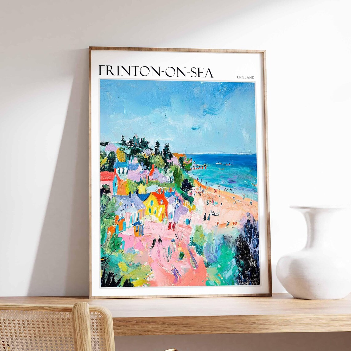 Frinton On Sea Colorful Beach Huts Seaside Summer Impressionist Travel Poster
